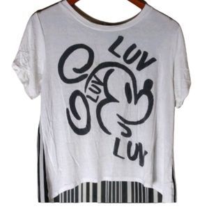 Disney M Mickey Mouse LUV Black White Stripe Top